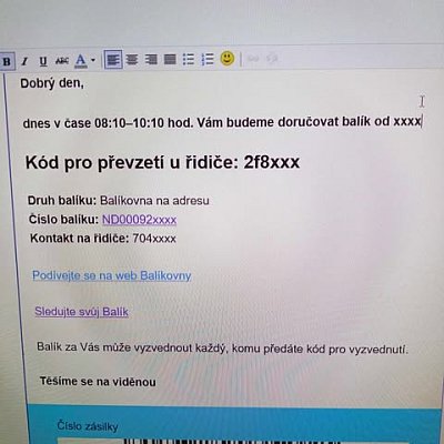 Mail o zásilce od Balíkovny