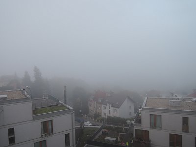 Dnešní, ranní, podzimní mlha-Košíře vůbec nevidím