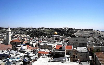 Panorama Jeruzaléma při pohledu z Davidovy věže, bývalého Herodova paláce. *