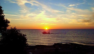 Istrijští rybáři při západu slunce
